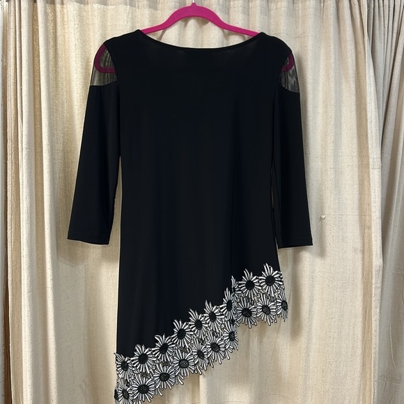 Black Daisy Trim Asymmetrical Top - Joseph Ribkoff - Picture 2 of 5